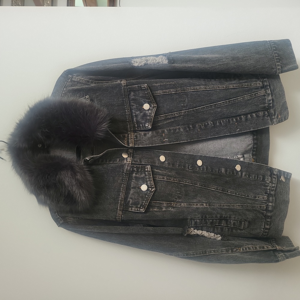 Very J Black Oversized Distressed Jean Jacket!
